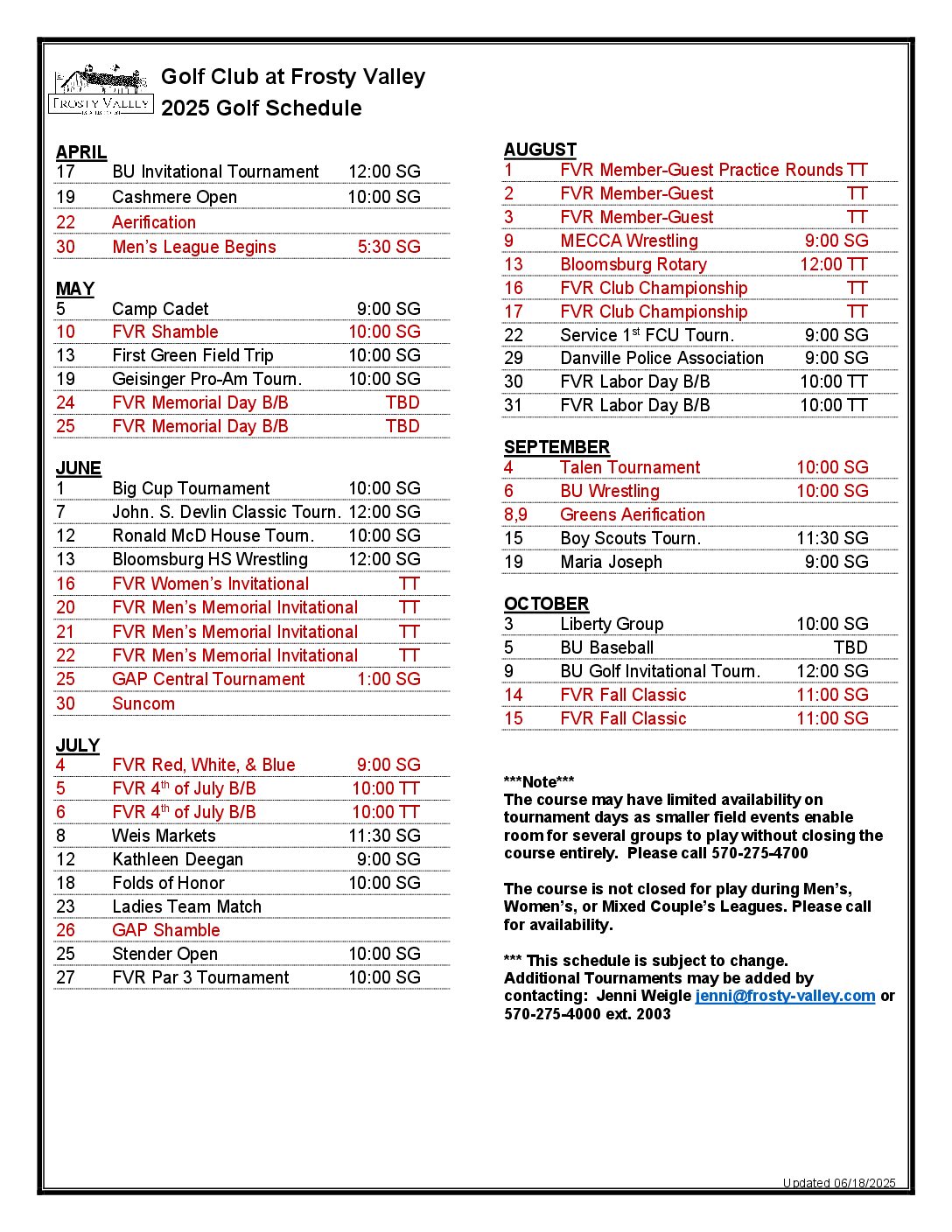 Tournament Schuedle 2025 updated 6-18-25